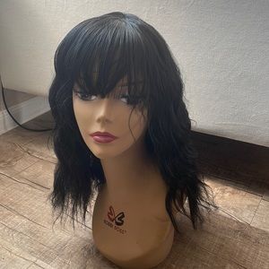 Shoulder Length Wavy Wig with Bangs